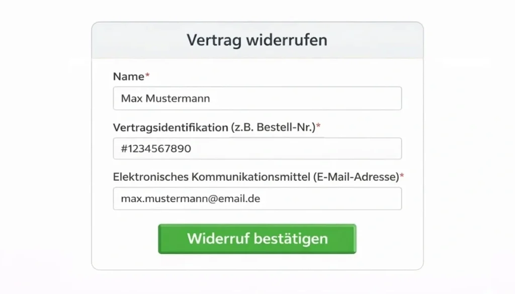 Beispiel eines Formulars mit den nach dem Gesetz erforderlichen Pflichtangaben.